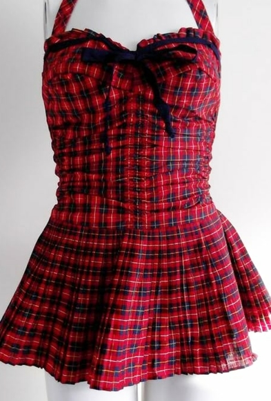 🎁 Vintage 50s pinup plaid swimsuit romper playsuit - Picture 2 of 3